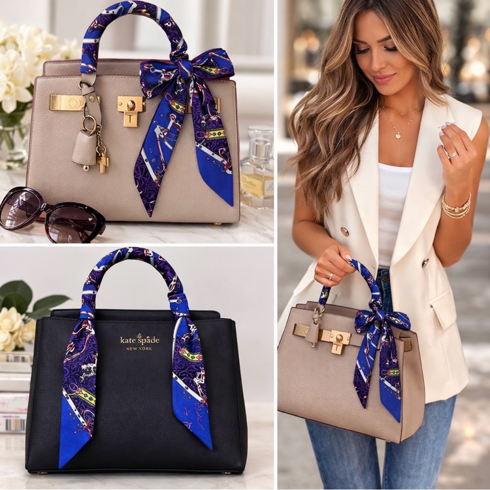 ROYAL BLUE PURPLE H PRINT SKINNY SCARF BANDEAU BAG HANDLE WRAP HAIR NECK TIE